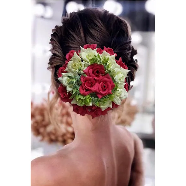 Dark_Pink_Artificial_Plastic_Rounded_Rose_Flower_With_Leaf_Design_Hair_Pin_Accessories_For_Women_&_Girls_(14_X_8_X_1_Cm)