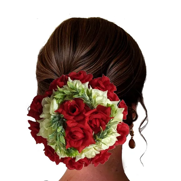 Red_Artificial_Plastic_Rounded_Rose_Flower_With_Leaf_Design_Hair_Pin_Accessories_For_Women_&_Girls_(14_X_8_X_1_Cm)