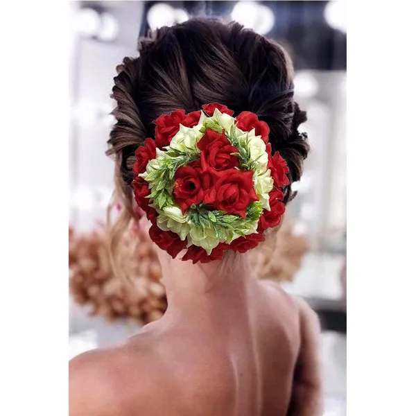 Red_Artificial_Plastic_Rounded_Rose_Flower_With_Leaf_Design_Hair_Pin_Accessories_For_Women_&_Girls_(14_X_8_X_1_Cm)