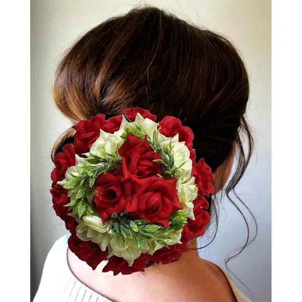 Red_Artificial_Plastic_Rounded_Rose_Flower_With_Leaf_Design_Hair_Pin_Accessories_For_Women_&_Girls_(14_X_8_X_1_Cm)