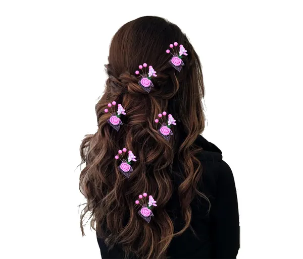 Pack_of_6_Baby_Pink_Artificial_Glossy_Rose_Flower_Design_Rounded_Hair_Pin_For_Women_Pins