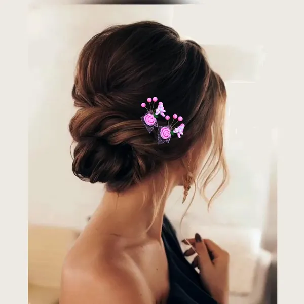 Pack_of_6_Baby_Pink_Artificial_Glossy_Rose_Flower_Design_Rounded_Hair_Pin_For_Women_Pins