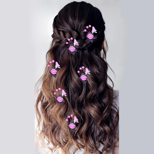 Pack_of_6_Baby_Pink_Artificial_Glossy_Rose_Flower_Design_Rounded_Hair_Pin_For_Women_Pins
