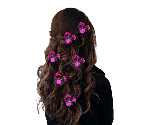 Pack_of_6_Dark_Pink_Artificial_Glossy_Rose_Flower_Design_Rounded_Hair_Pin_For_Women_Pins