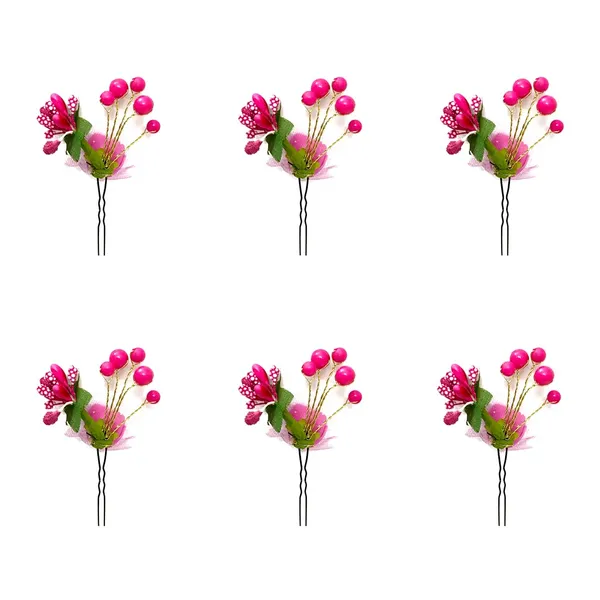 Pack_of_6_Dark_Pink_Artificial_Glossy_Rose_Flower_Design_Rounded_Hair_Pin_For_Women_Pins