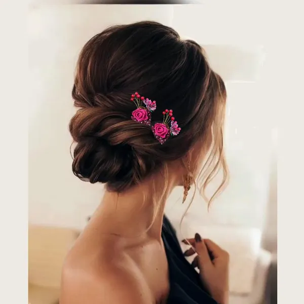 Maroon_Artificial_Glossy_Rose_Flower_Design_Rounded_Hairpin_(14_X_8_X_1_Cm)