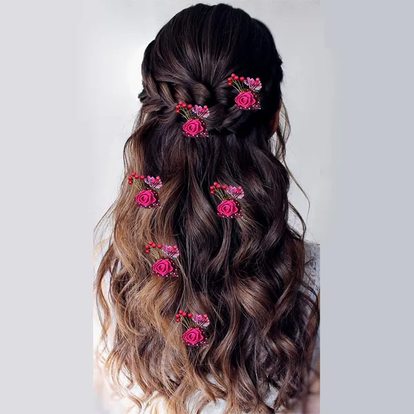 Maroon_Artificial_Glossy_Rose_Flower_Design_Rounded_Hairpin_(14_X_8_X_1_Cm)