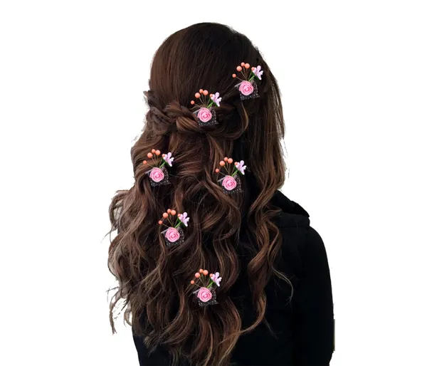Peach_Artificial_Glossy_Rose_Flower_Design_Rounded_Hairpin_(14_X_8_X_1_Cm)