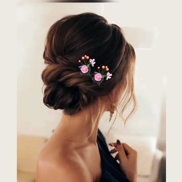 Peach_Artificial_Glossy_Rose_Flower_Design_Rounded_Hairpin_(14_X_8_X_1_Cm)