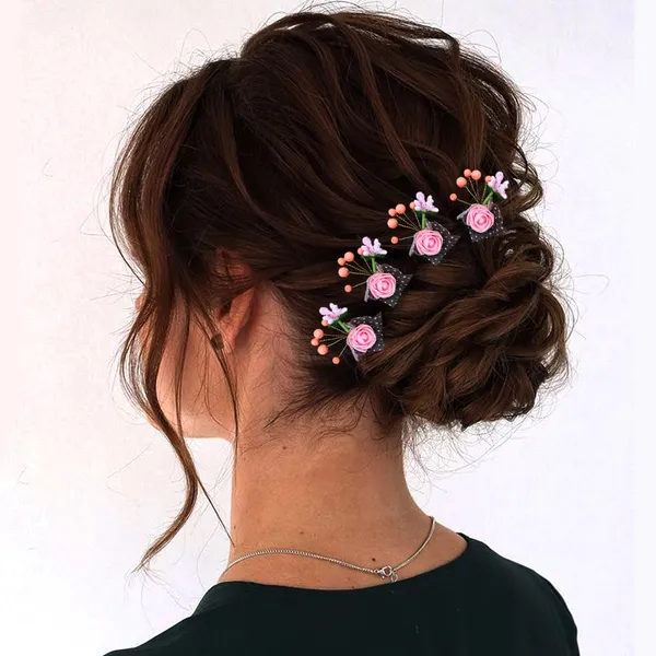 Peach_Artificial_Glossy_Rose_Flower_Design_Rounded_Hairpin_(14_X_8_X_1_Cm)