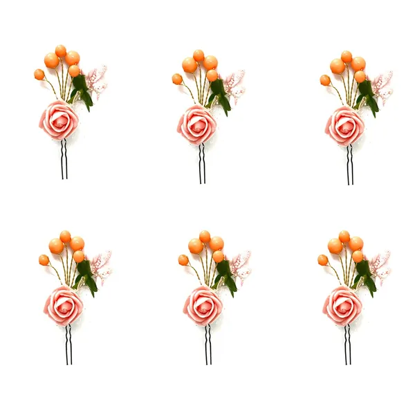 Peach_Artificial_Glossy_Rose_Flower_Design_Rounded_Hairpin_(14_X_8_X_1_Cm)