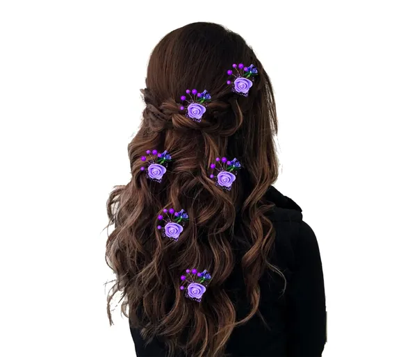 Pack_of_6_Purple_Artificial_Glossy_Rose_Flower_Design_Rounded_Hair_Pin_For_Women_Pins
