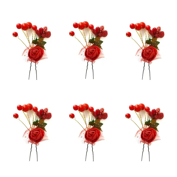 Pack_of_6_Red_Artificial_Glossy_Rose_Flower_Design_Rounded_Hair_Pin_For_Women_Pins