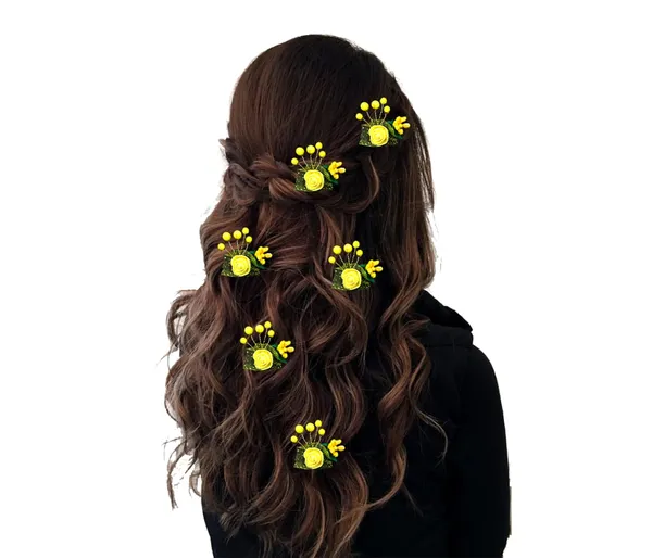 Pack_of_6_Yellow_Artificial_Glossy_Rose_Flower_Design_Rounded_Hair_Pin_For_Women_Pins