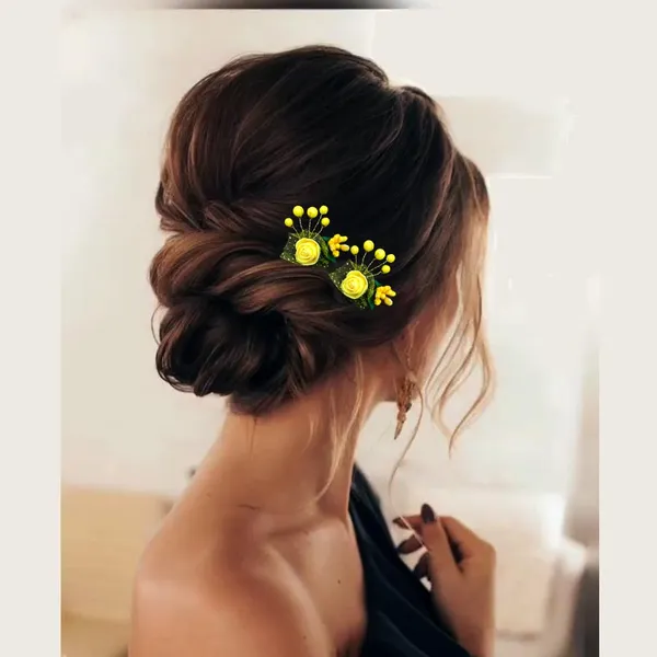 Pack_of_6_Yellow_Artificial_Glossy_Rose_Flower_Design_Rounded_Hair_Pin_For_Women_Pins