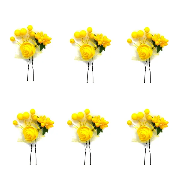 Pack_of_6_Yellow_Artificial_Glossy_Rose_Flower_Design_Rounded_Hair_Pin_For_Women_Pins