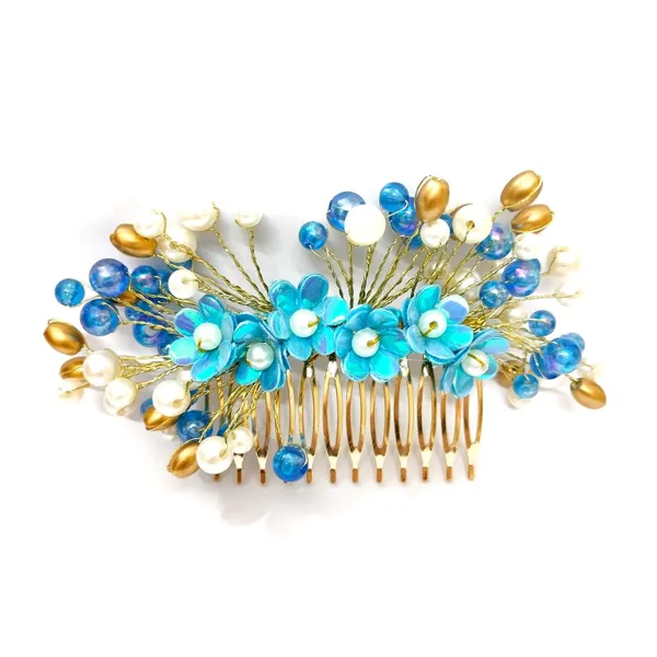 Blue_Floral_Pearl_Design_Comb_Slide_Hairpin_For_Girls_(14_X_8_X_1_Cm)