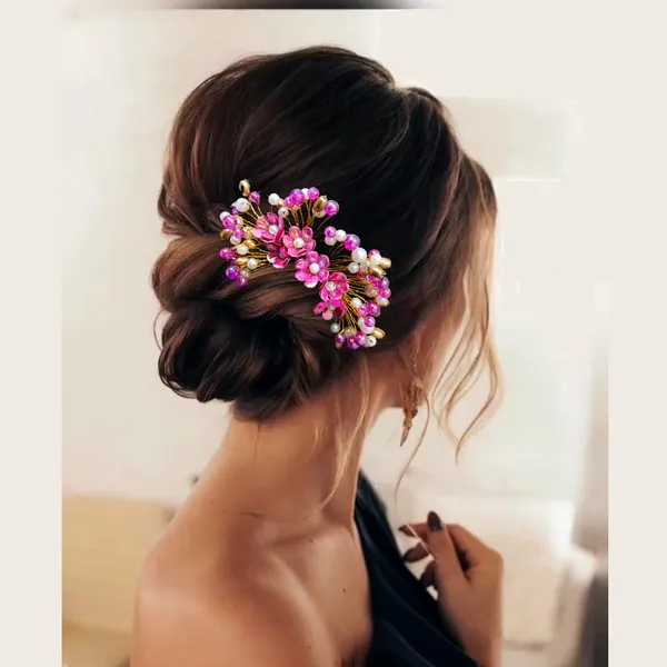 Dark_Pink_Floral_Pearl_Design_Comb_Slide_Hairpin_For_Girls_(14_X_8_X_1_Cm)