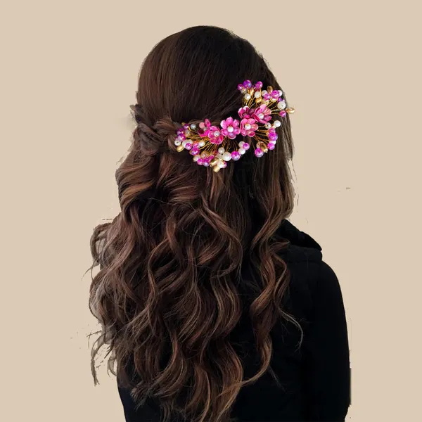 Dark_Pink_Floral_Pearl_Design_Comb_Slide_Hairpin_For_Girls_(14_X_8_X_1_Cm)