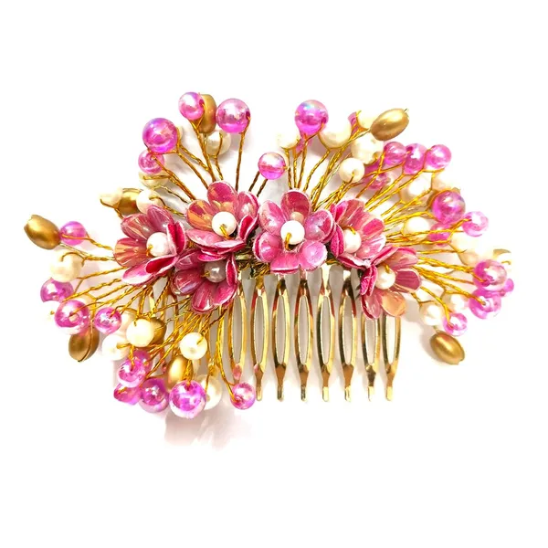 Dark_Pink_Floral_Pearl_Design_Comb_Slide_Hairpin_For_Girls_(14_X_8_X_1_Cm)