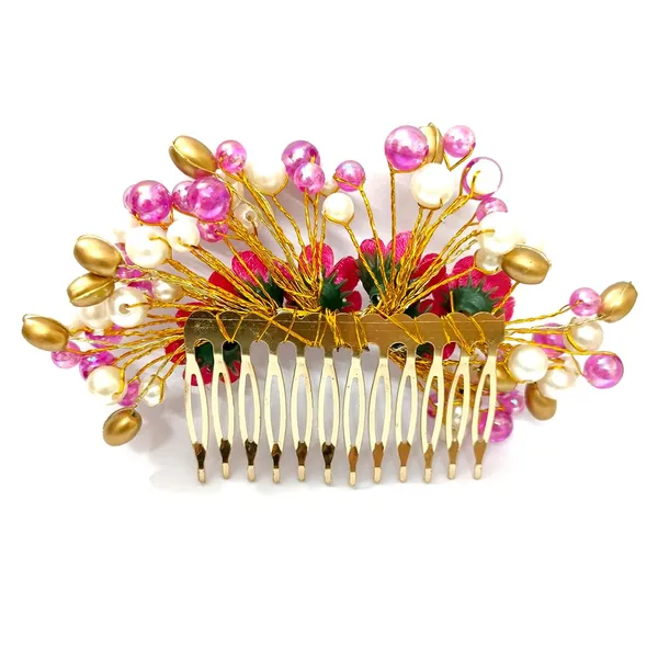 Dark_Pink_Floral_Pearl_Design_Comb_Slide_Hairpin_For_Girls_(14_X_8_X_1_Cm)