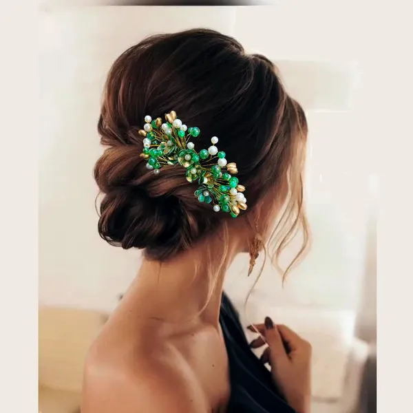 Green_Floral_Pearl_Design_Comb_Slide_Hairpin_For_Girls_(14_X_8_X_1_Cm)