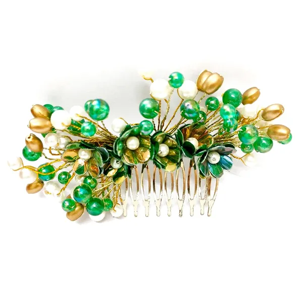 Green_Floral_Pearl_Design_Comb_Slide_Hairpin_For_Girls_(14_X_8_X_1_Cm)