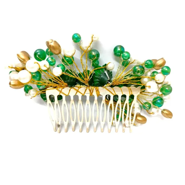 Green_Floral_Pearl_Design_Comb_Slide_Hairpin_For_Girls_(14_X_8_X_1_Cm)