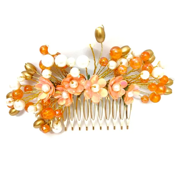 Peach_Floral_Pearl_Design_Comb_Slide_Hairpin_For_Girls_(14_X_8_X_1_Cm)