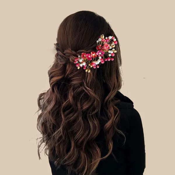 Red_Floral_Pearl_Design_Comb_Slide_Hairpin_For_Girls_(14_X_8_X_1_Cm)
