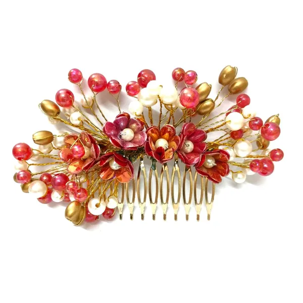 Red_Floral_Pearl_Design_Comb_Slide_Hairpin_For_Girls_(14_X_8_X_1_Cm)