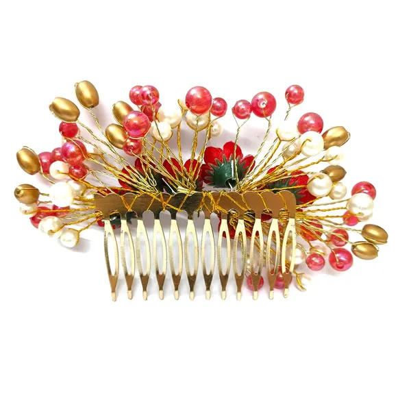Red_Floral_Pearl_Design_Comb_Slide_Hairpin_For_Girls_(14_X_8_X_1_Cm)