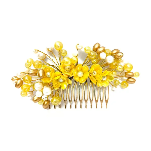Yellow_Floral_Pearl_Design_Comb_Slide_Hairpin_For_Girls_(14_X_8_X_1_Cm)