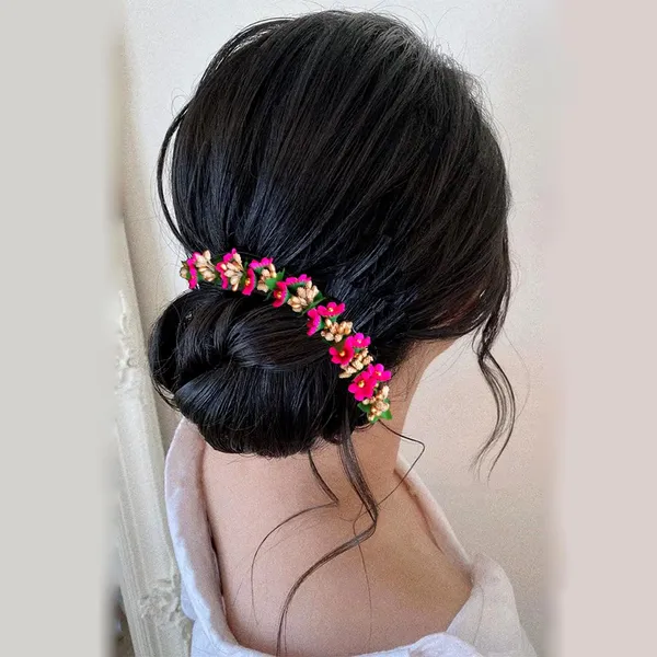 Dark_Pink_Small_Flower_And_Beads_Design_Hairpin_For_Women_And_Girl_(14_X_8_X_1_Cm)