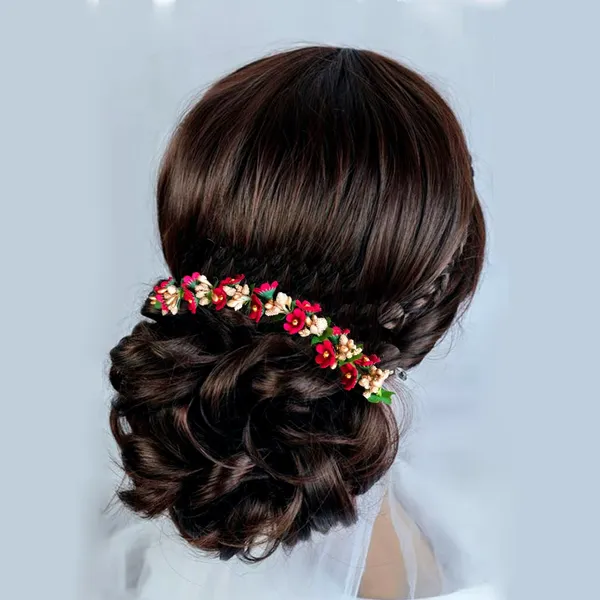Maroon_Small_Flower_And_Beads_Design_Hairpin_For_Women_And_Girl_(14_X_8_X_1_Cm)