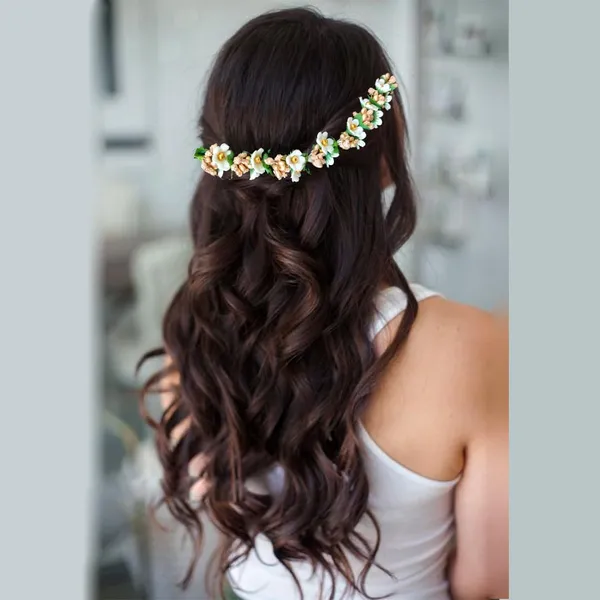 White_Small_Flower_And_Beads_Design_Hairpin_For_Women_And_Girl_(14_X_8_X_1_Cm)