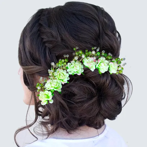 Green_Artificial_Plastic_Rounded_Rose_Flower_Design_Hairpin_Accessories_With_Pearl_For_Women_&_Girls_(14_X_8_X_1_Cm)