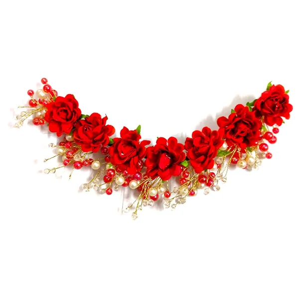 Red_Artificial_Rose_Hair_Vein_With_Pearl_For_Women_&_Girls_(14_X_8_X_1_Cm)