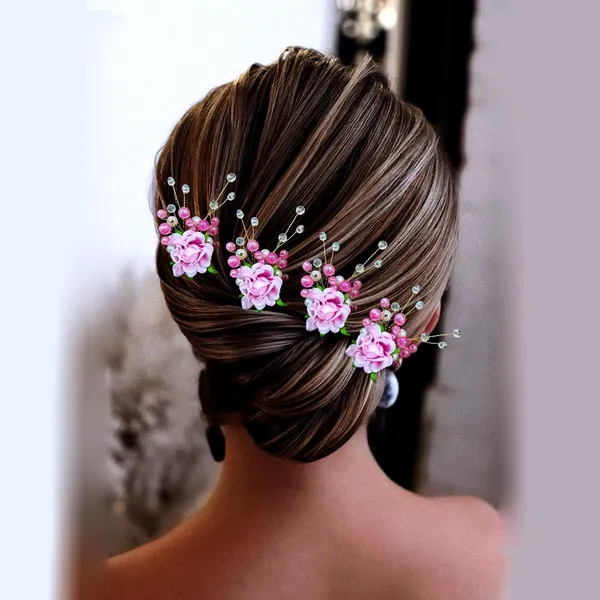Baby_Pink_Artificial_Plastic_Rounded_Rose_Flower_Design_Hairpin/Accessories_With_Pearl/_Stone_For_Women_&_Girls_(Set_Of_4)_(14_X_8_X_1_Cm)