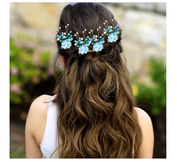 Blue_Artificial_Rose_Flower_And_Pearl_Hair_Pin_Accessories_For_Women_&_Girls_(Set_Of_4)_(14_X_8_X_1_Cm)