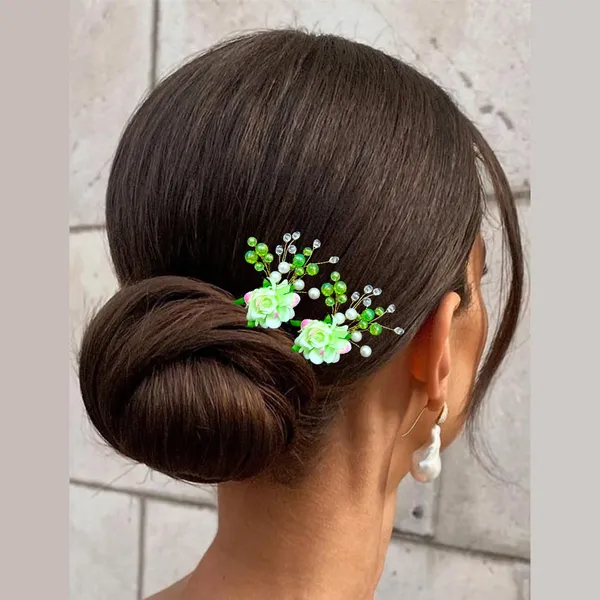 Green_Artificial_Plastic_Rounded_Rose_Flower_Design_Hairpin/Accessories_With_Pearl/_Stone_For_Women_&_Girls_(Set_Of_4)_(14_X_8_X_1_Cm)