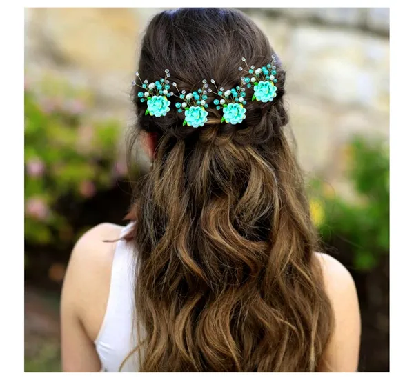 Sky_Blue_Artificial_Rose_Flower_And_Pearl_Hair_Pin_Accessories_For_Women_&_Girls_(Set_Of_4)_(14_X_8_X_1_Cm)