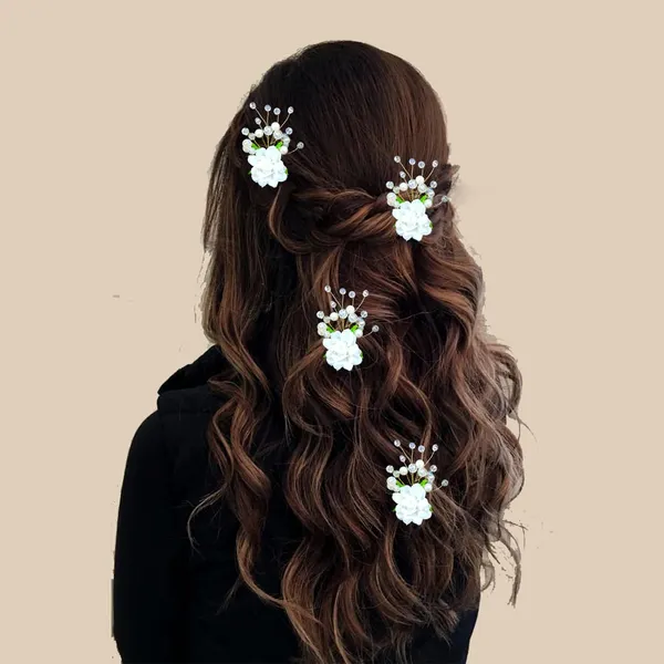 White_Artificial_Rose_Flower_And_Pearl_Hair_Pin_Accessories_For_Women_&_Girls_(Set_Of_4)_(14_X_8_X_1_Cm)