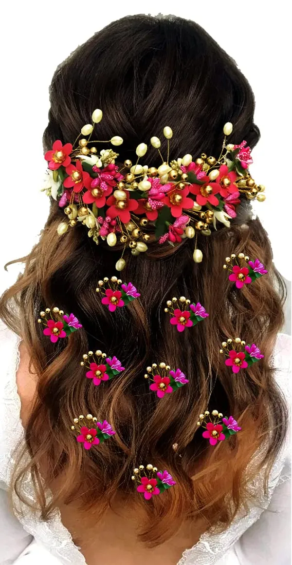 Dark_Pink_Floral_Hair_Vein_And_Hair_Pin_Set_For_Women_&_Girls_(14_X_8_X_1_Cm)
