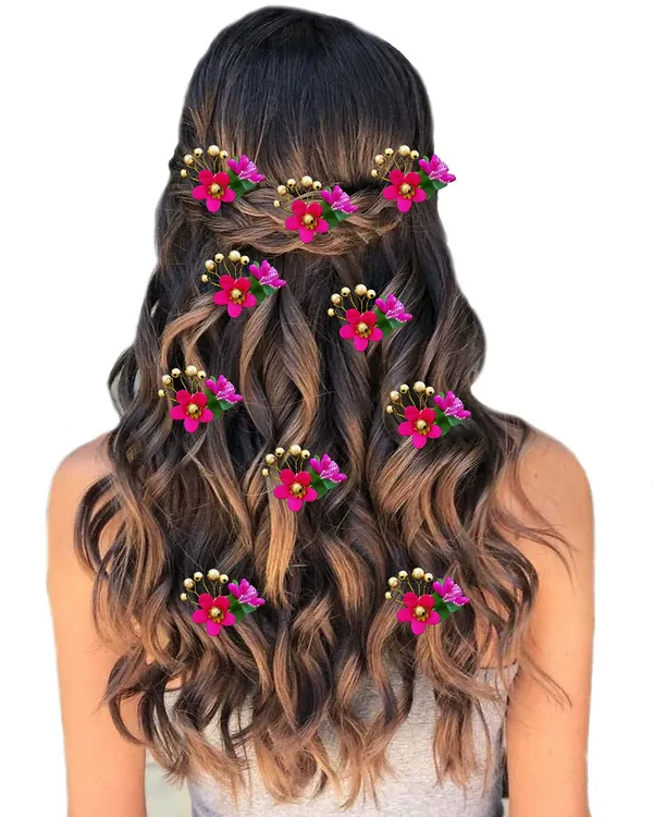 Dark_Pink_Floral_Hair_Vein_And_Hair_Pin_Set_For_Women_&_Girls_(14_X_8_X_1_Cm)