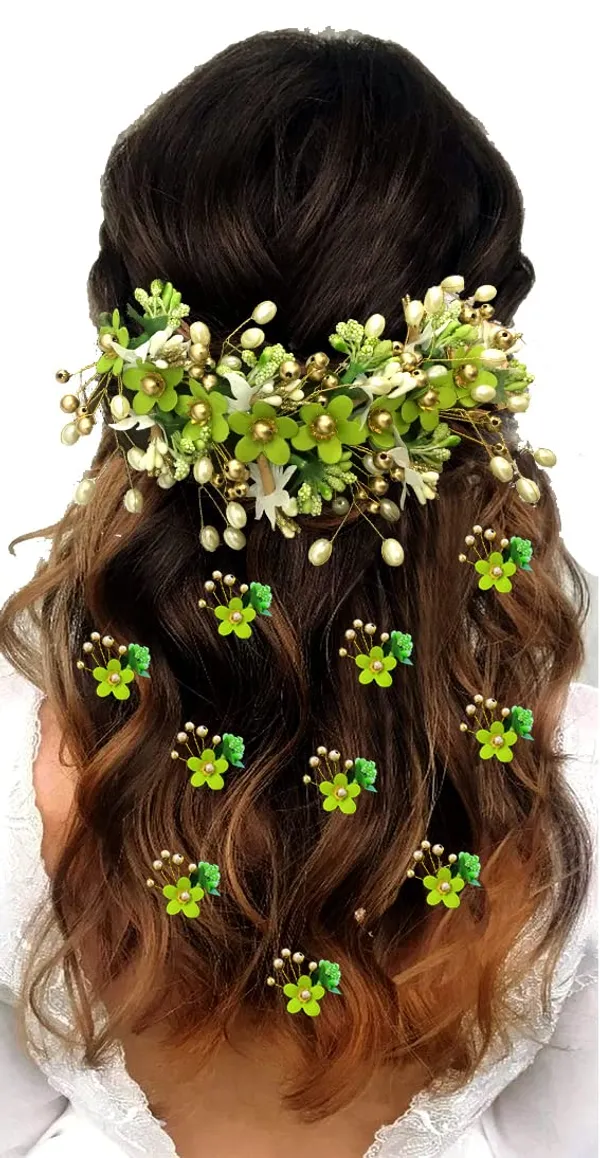 Light_Green_Floral_Hair_Vein_And_Hair_Pin_Set_For_Women_&_Girls_(14_X_8_X_1_Cm)