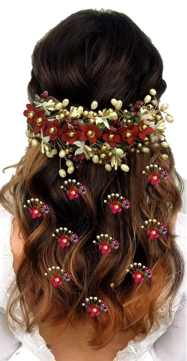 Maroon_Floral_Hair_Vein_And_Hair_Pin_Set_For_Women_&_Girls_(14_X_8_X_1_Cm)