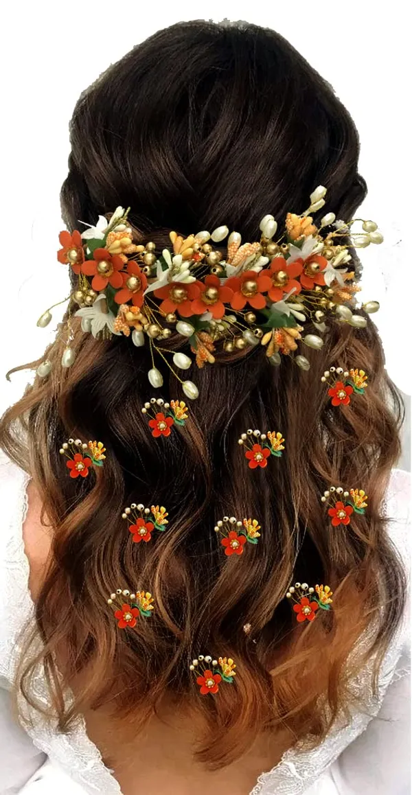 Orange_Floral_Hair_Vein_And_Hair_Pin_Set_For_Women_&_Girls_(14_X_8_X_1_Cm)