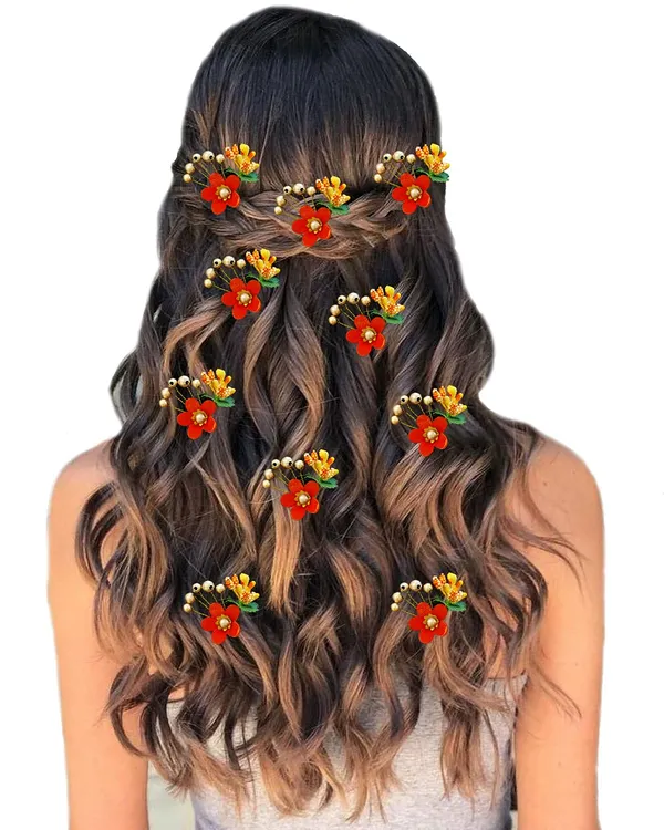Orange_Floral_Hair_Vein_And_Hair_Pin_Set_For_Women_&_Girls_(14_X_8_X_1_Cm)