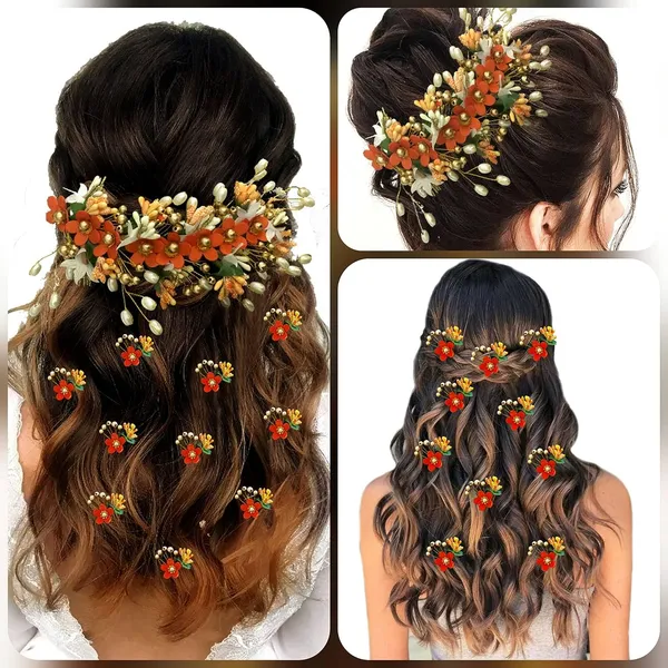 Orange_Floral_Hair_Vein_And_Hair_Pin_Set_For_Women_&_Girls_(14_X_8_X_1_Cm)